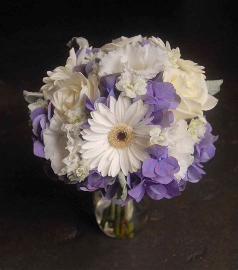 Bridesmaid Bouquet Of Purple Hydrangea White Lisianthus Gerbers