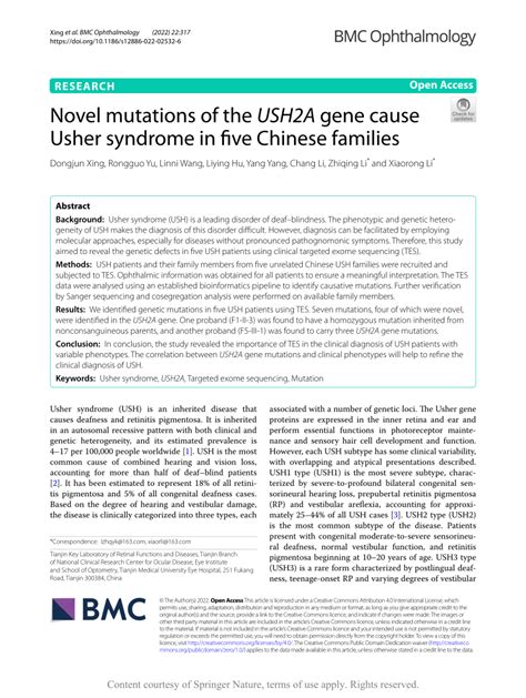Pdf Novel Mutations Of The Ush2a Gene Cause Usher Syndrome In Five