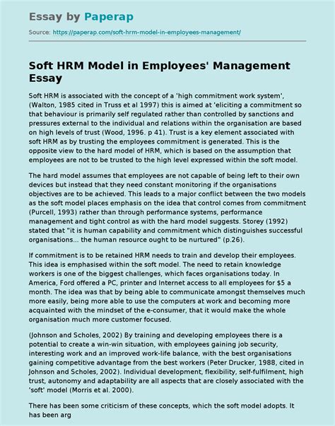 Soft Hrm Model In Employees Management Free Essay Example