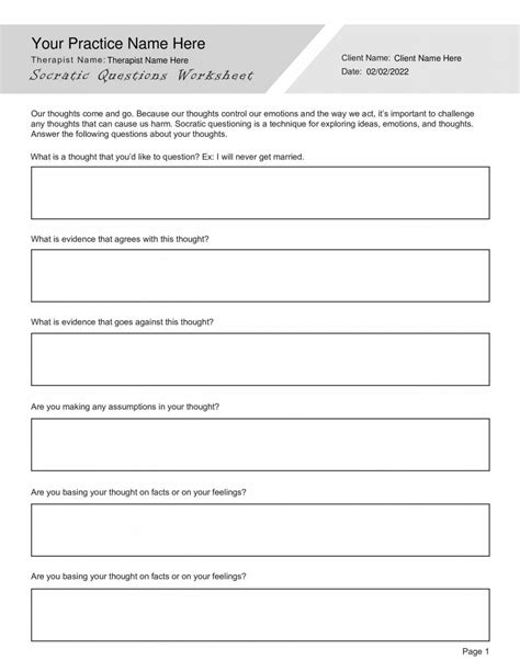 Cbt Socratic Questions Worksheet Pdf Therapybypro