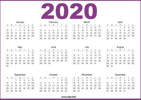 2020 Calendar Printable One Page Free Free Download