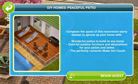 Sims Freeplay Quests And Tips Discovery Quest Diy Homes Peaceful Patio