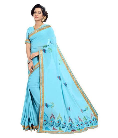R Royal Blue And Beige Georgette Saree Buy R Royal Blue And Beige