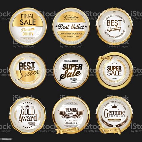 Golden Metal Badges Collection Stock Illustration Download Image Now