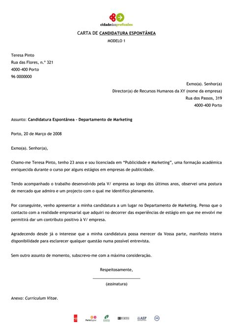 Modelo De Carta De Candidatura Espontânea