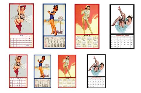 A Calendar With Pictures Of Pin Up Girls In Different Outfits On Its