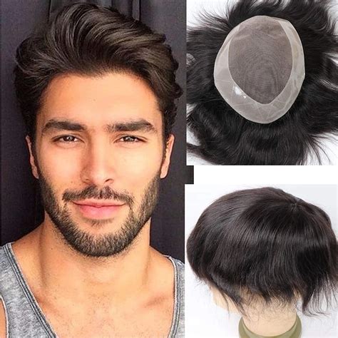 Human Hair Toupee For Men Hair Unit Wigs For Men Mono Lace Mens Wigs