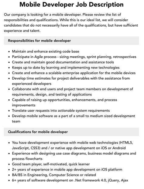 Mobile Developer Job Description Velvet Jobs