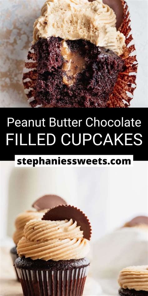 these peanut butter chocolate cupcakes are the ultimate cupcake combo they are dark chocolate