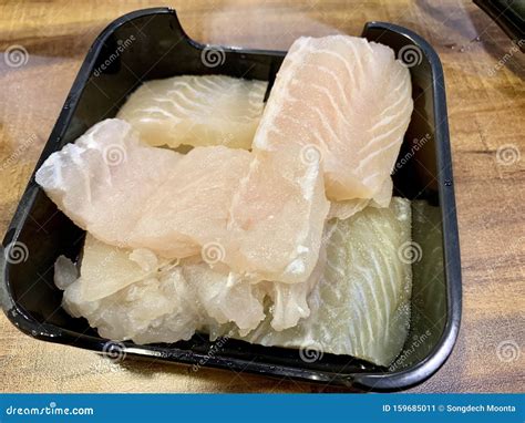 Fresh Fish Meat On Black Bowl Stock Image Image Of Wooden Fish