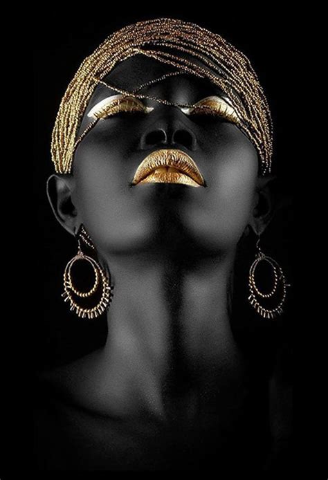 African Black Woman Lady Model Gold Makeup Lips Head Wear Etsy