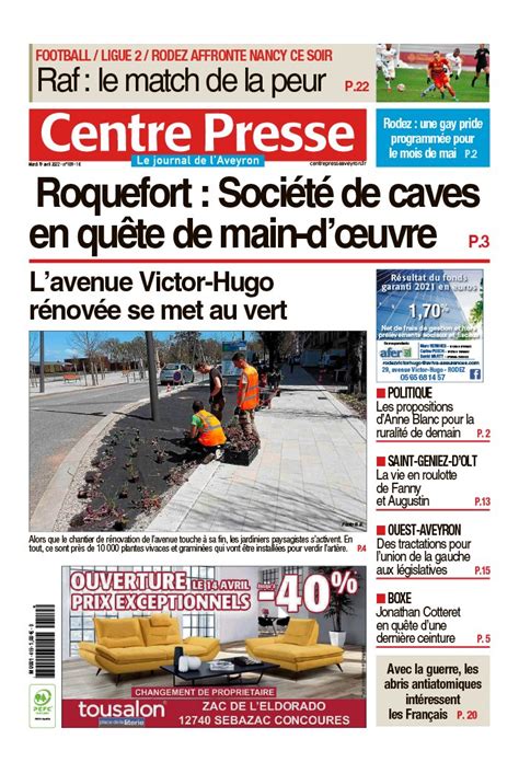 Centre Presse Aveyron N°20220419 Du 19 Avril 2022 à Télécharger Sur Ipad