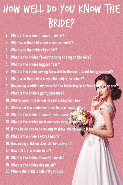 How Well Do You Know The Bride Game 20 Questions And Ideas