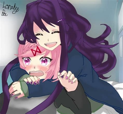 Yuri Surprising Natsuki With A Hug From Behind Oc Fanart Ddlc