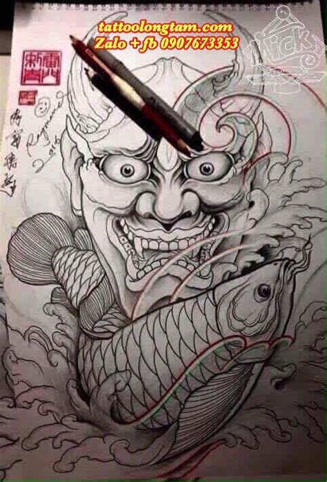 Tattoo mặt quỷ full lưng. Hình xăm mặt quỷ + cá rồng kín lưng 11 - Tattoo Long Tâm