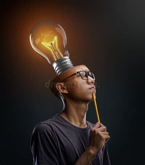 Creative Brain Thinking Glowing Bulb Inside Man S Head Stock Image