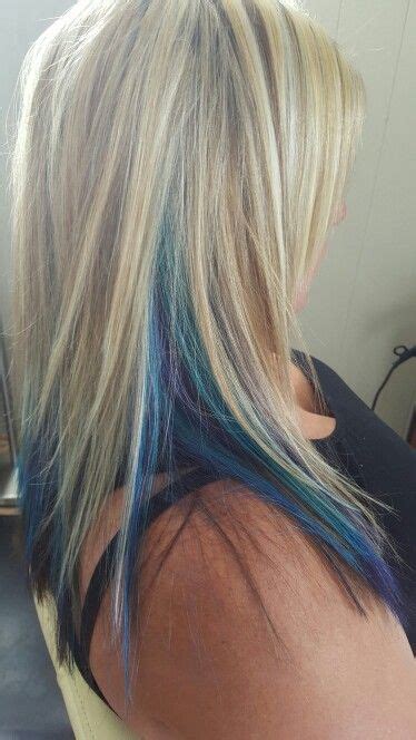 Chunky Blonde Highlights With Blue Turquoise And Purple