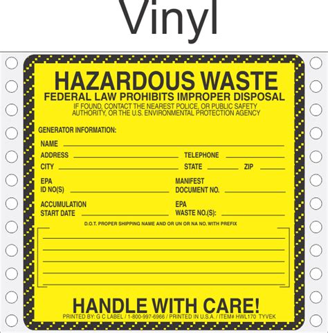 Hazardous Waste Vinyl Labels Hwl V