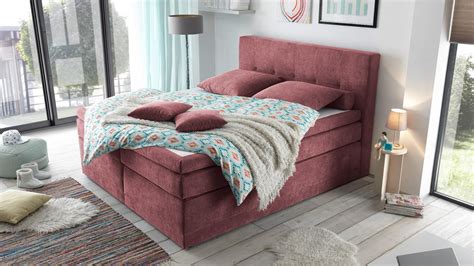 Die bettkästen lassen sich am fußteil oder von der seite aus öffnen. Boxspringbett HOT SPRINGS 2 Stoff altrosa rot mit 7-Zonen ...