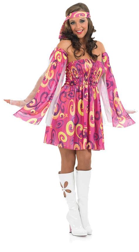Hippies Clothing In The 60s 1960s Pink Swirl Hippy Fancy Dress Ladies 60s Hippie Costume