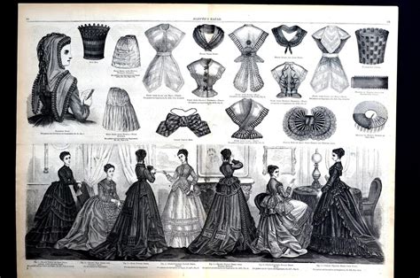 Victorian Ladies Fashions 1869 Dresses Hoop Skirts Hoods Bustles Fichu