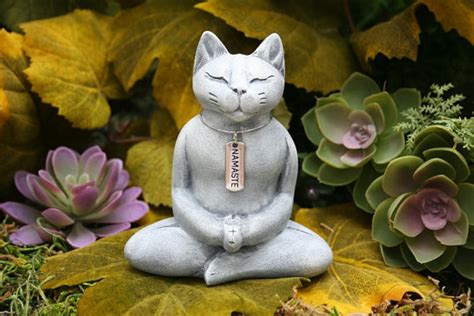 Buddha Cat Meditating Zen Cat Statue With Namaste Necklace Concrete