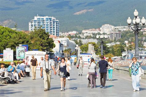 Tourists Walk On Promenade In Yalta In September Editorial Stock Image