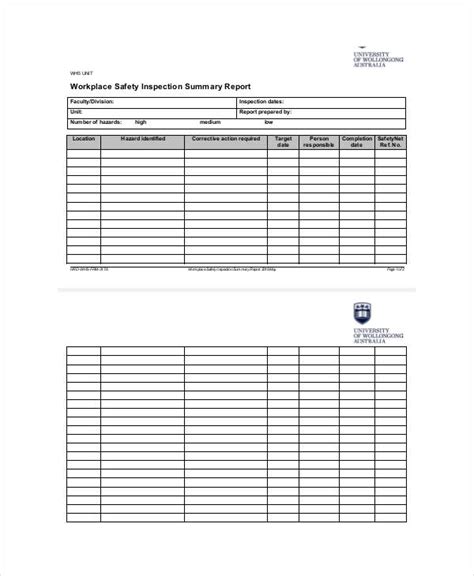 Item # safety concern corrective action responsible party target date date action completed 1 50+ Inspection Report Examples in PDF | MS Word | Pages ...