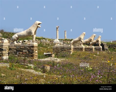Terrace Of The Lions The Famous Symbol Of Archaeological Site Of Delos