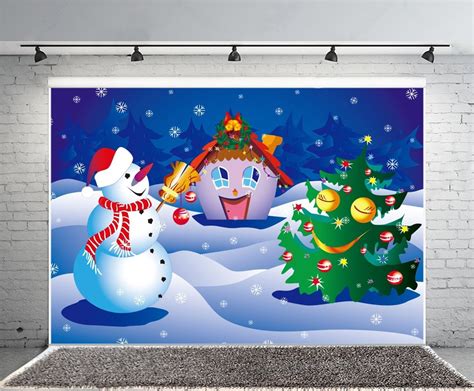 Mohome 7x5ft Cute Snowman Backdrop Christmas Tree Photography