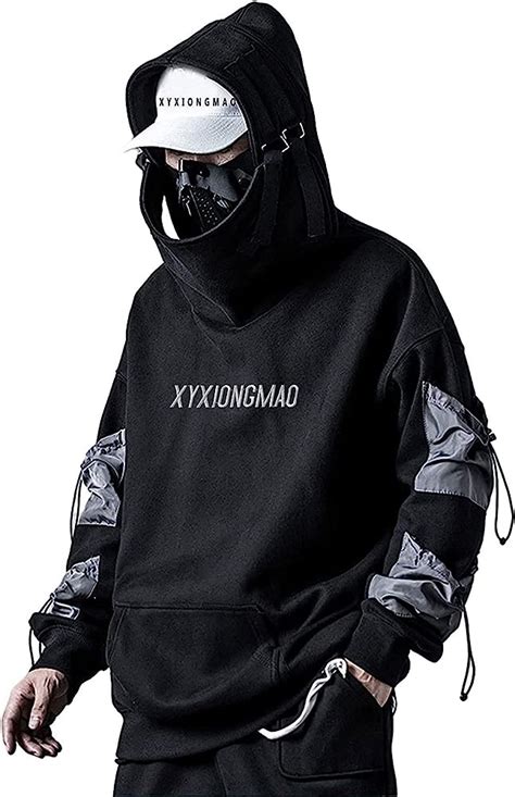 Xyxiongmao Streetwear Techwear Hoodie Cyberpunk Tactical Mens Black