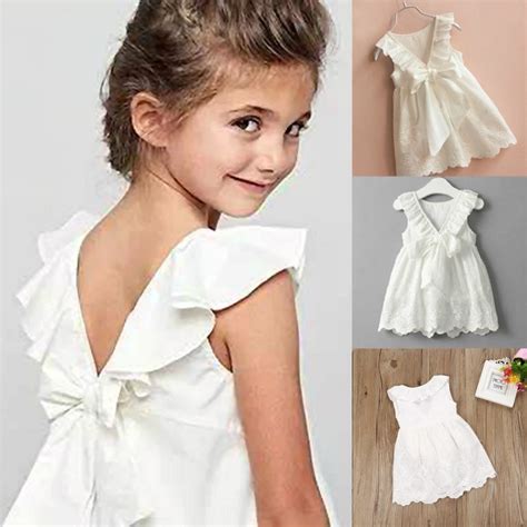 Summer 1 7y Kid Baby Girls Dress Lace Cotton Back Bow Children Clothes
