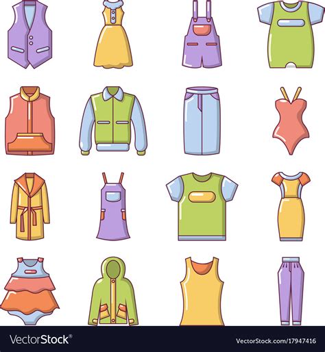 Fashion Clothes Wear Icons Set Cartoon Style Vector Image