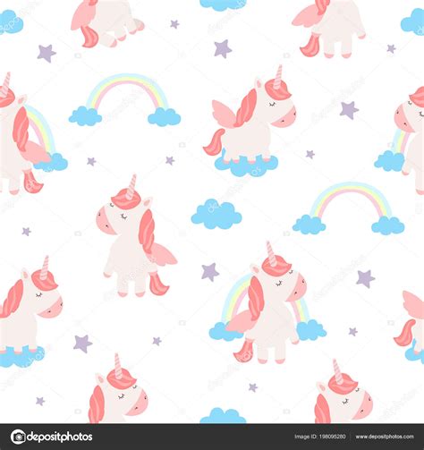 Vector Seamless Pattern Cute Unicorns Rainbows Wallpaper Adorable