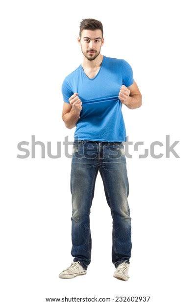 Young Man Pulling Tearing Tshirt Full Stock Photo Edit Now 232602937