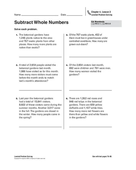 Subtracting Whole Numbers 4th Grade Worksheets