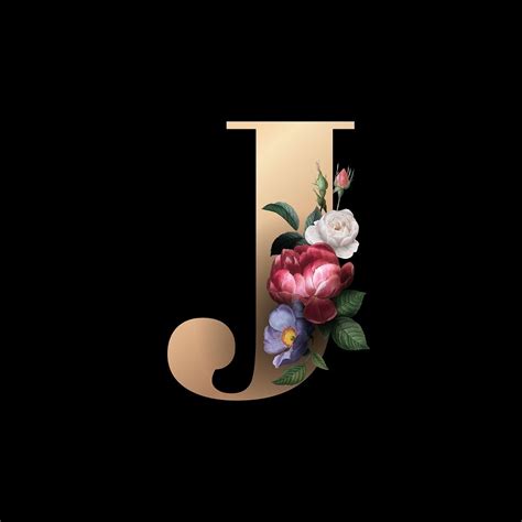 Paradise tropical island in the form of letter j stock image . Classic and elegant floral alphabet font letter J vector ...