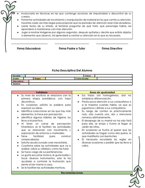 Ficha Descriptiva Del Alumno Para Preescolar Primaria Y