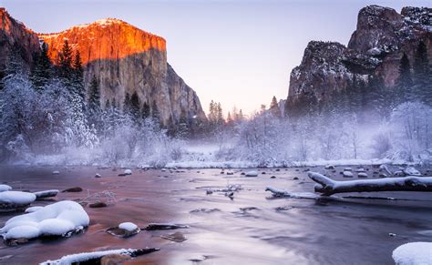 Sunset Lake Mountain Snow Forest River Wallpapers Hd Desktop And