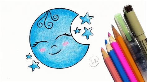 How To Draw The Cute Moon With Stars Step By Step Youtube