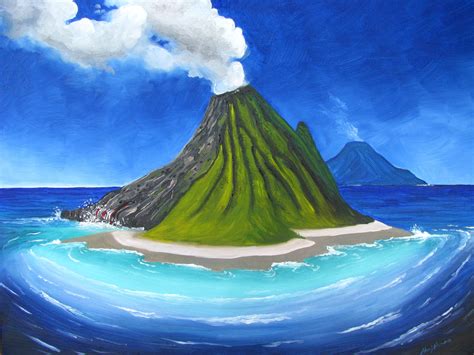 Volcano Hawaii Painting Volcano Drawing Island Art