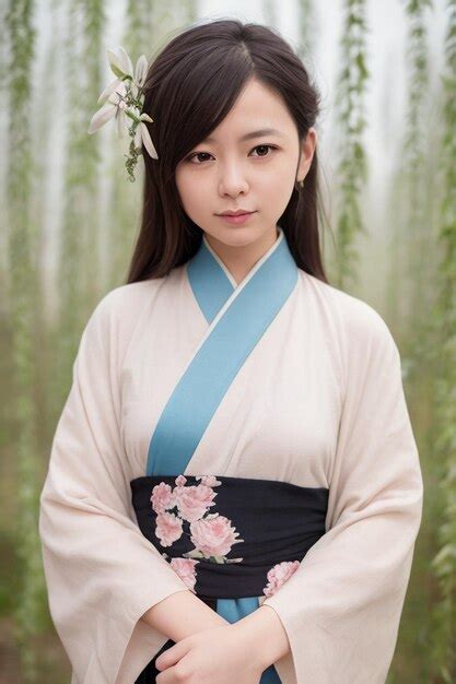 premium ai image a woman in a white kimono with a flower on her head