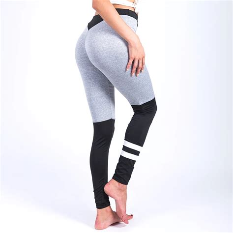 buy new sexy gray stitching woman fitness leggings slim trousers pants casual