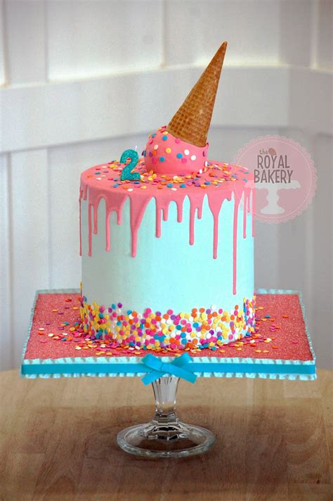 Ice Cream Drip Cake In Teal Mint And Coral Peach Drippy Cakes Ice Cream Cone Cake Novelty