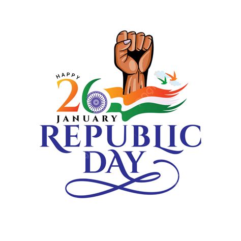 Happy Republic Day Typography Greeting With Hand Logo And Tiranga Flag
