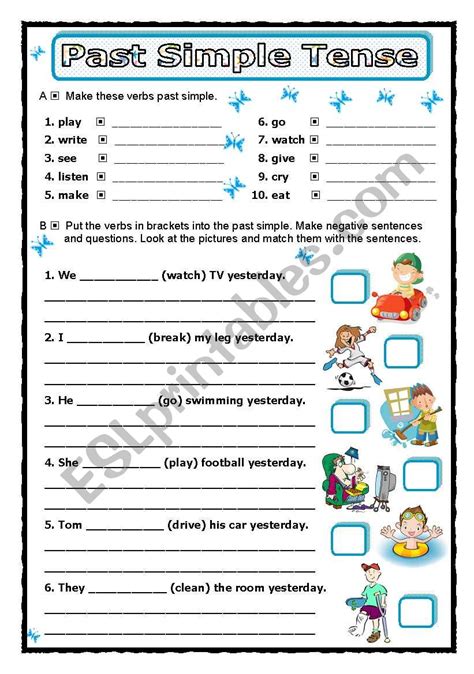 Verb Tenses Past Simple Elementary Worksheet Images