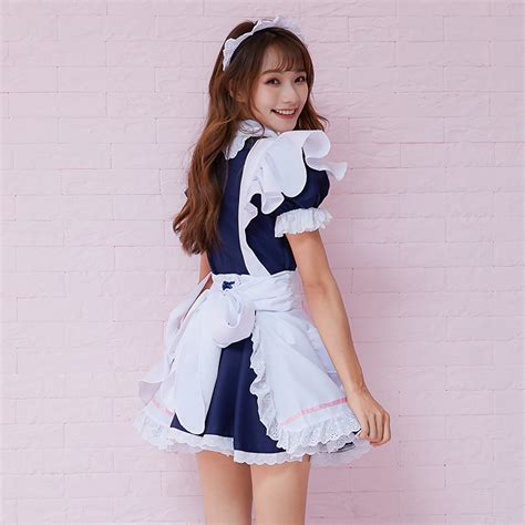 4pcs Adorable French Maid Ruffle Apron Mini Dress Anime Cosplay Fancy