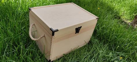 Unfinished Large Wooden Box With Hinged Lid And Jute Handles Etsy