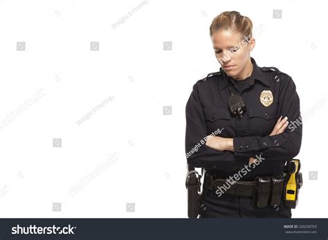 Sad Female Police Officer With Arms Crossed Stock Photo 266038763