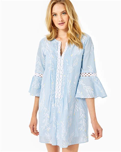 Lilly Pulitzer M Hollie Tunic Cotton Dress Zanzibar Blue Stripe 004750